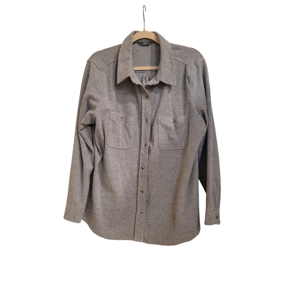 Members Mark Cozy Button Down Shirt XXL Grey Heather Fleece Long Sleeve Pockets
